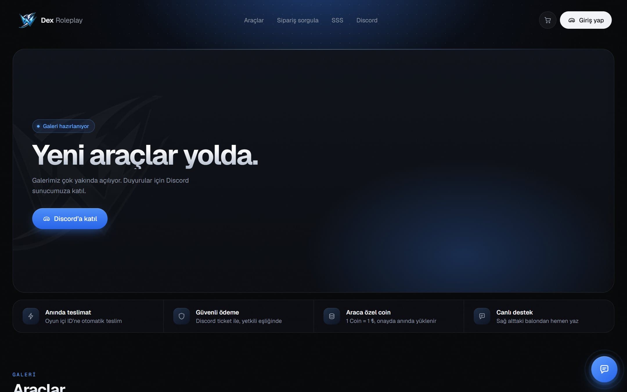 Dex Roleplay web sitesinin ekran görüntüsü